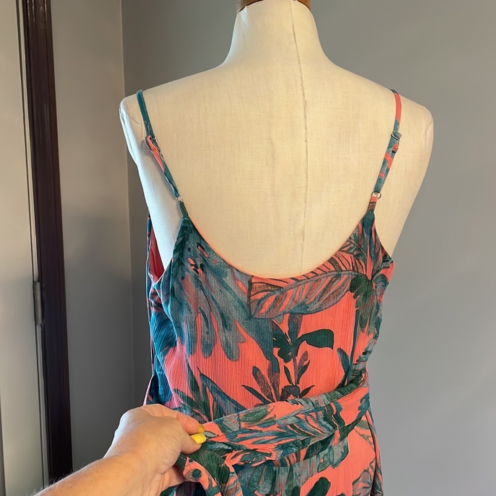 Cynthia Rowley tropical leaf gauze sundress attached wide tie belt relaxed fit 6 - Picture 5 of 13